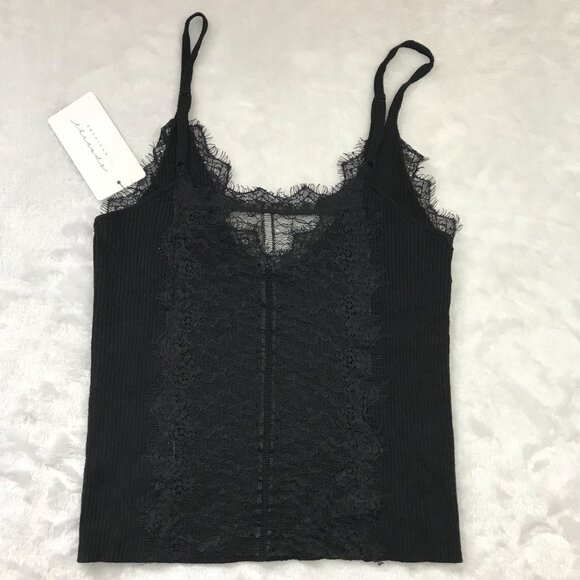 American Threads Knit and Lace‎ Top Women's M Black Spaghetti Strap Viscose NEW - Picture 8 of 12